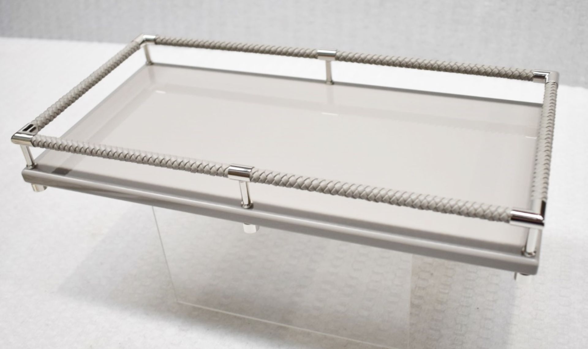 1 x RIVIERE Luxury Leather-Trim Lacquered Tray in Grey - Original Price £419.00 - Unused Boxed Stock - Image 8 of 9