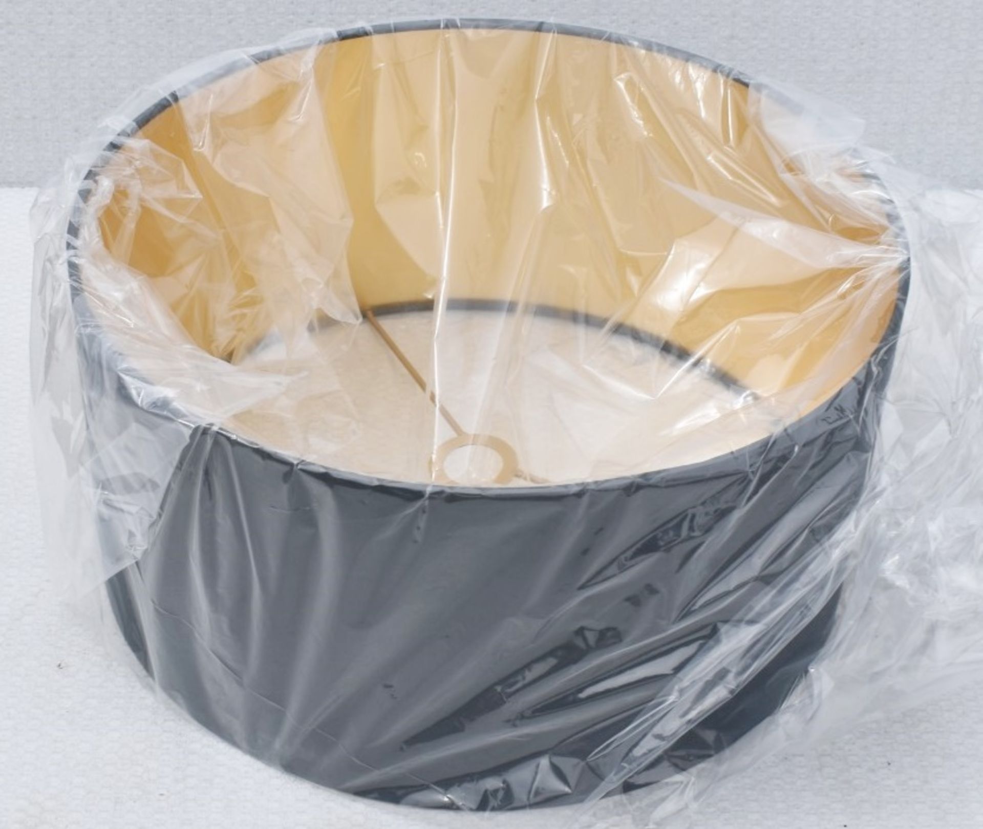 1 x PORADA 'Gary' Designer Floor Lamp Cotton Drum Shade In Charcoal and Gold - Unused Boxed - Image 2 of 5