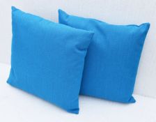 Pair of POLTRONA FRAU Large Luxury Square Cushions Upholstered in a Rich Blue Premium Fabric