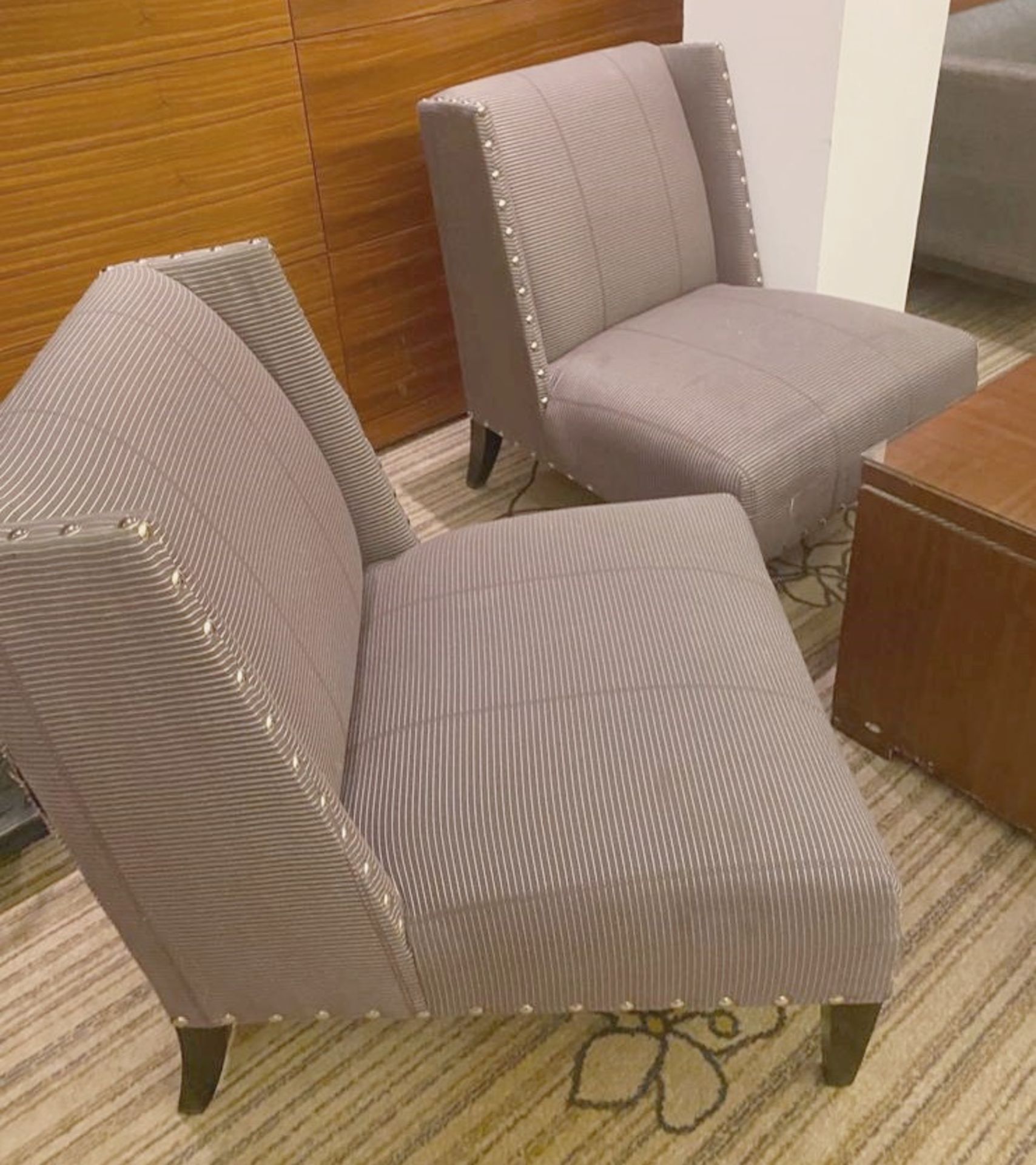 A Pair of Opulent Upholstered & Studded Commercial Armchairs - Recently Procured From A Luxury 5-