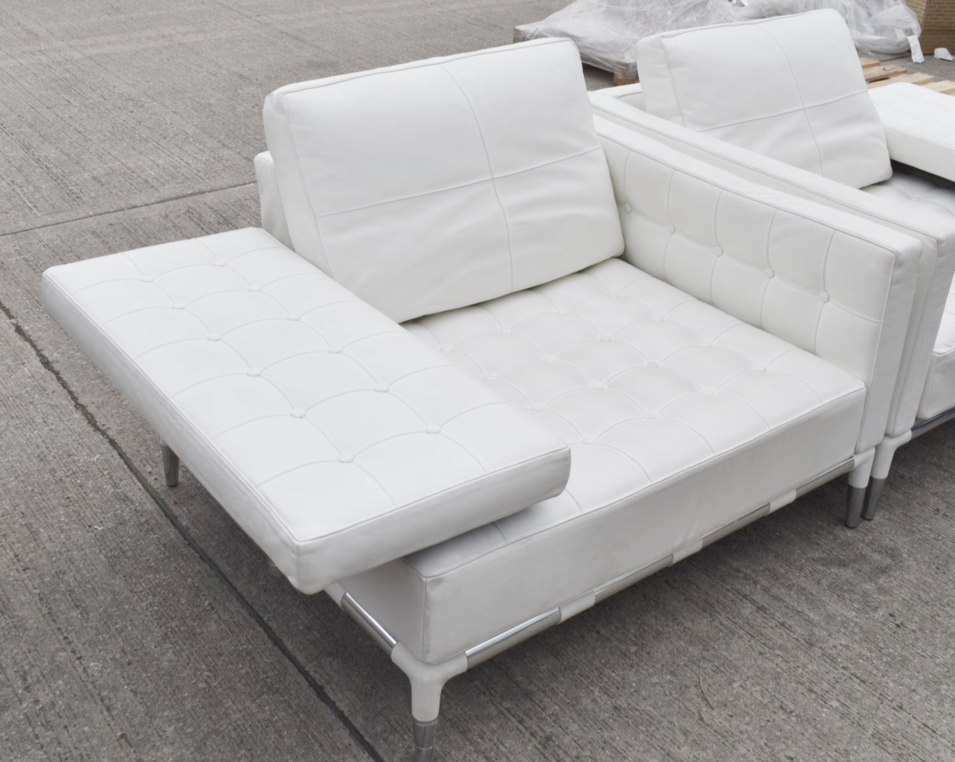 Pair Of CASSINA PRIVÉ / PHILIPPE STARCK Style Designer White Leather Lounge Chairs - Original Price - Image 2 of 10