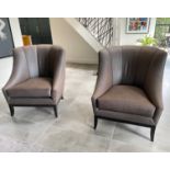Pair of Luxury Handcrafted Armchairs with Fluted Backs, Richly Upholstered in a Delicately