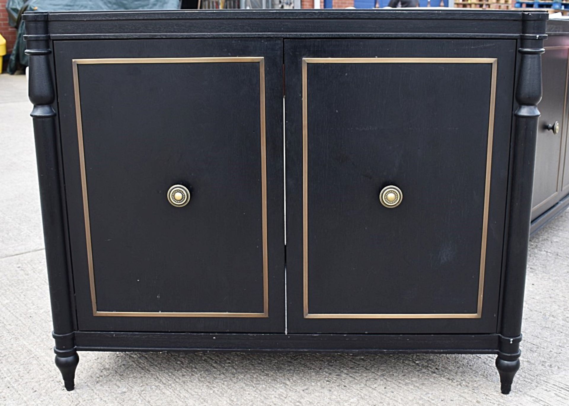 1 x Opulent 2-Door French Period-Style Handcrafted Solid Wood Cabinet in Black, with Brass Inlaid - Image 3 of 10