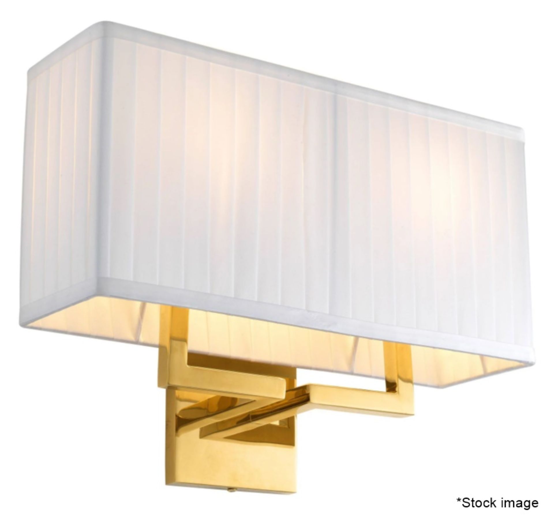 1 x EICHHOLTZ Westbrook Luxury Wall Lamp with Gold Finish and Pleated White Lampshade - RRP £450.00 - Image 2 of 11
