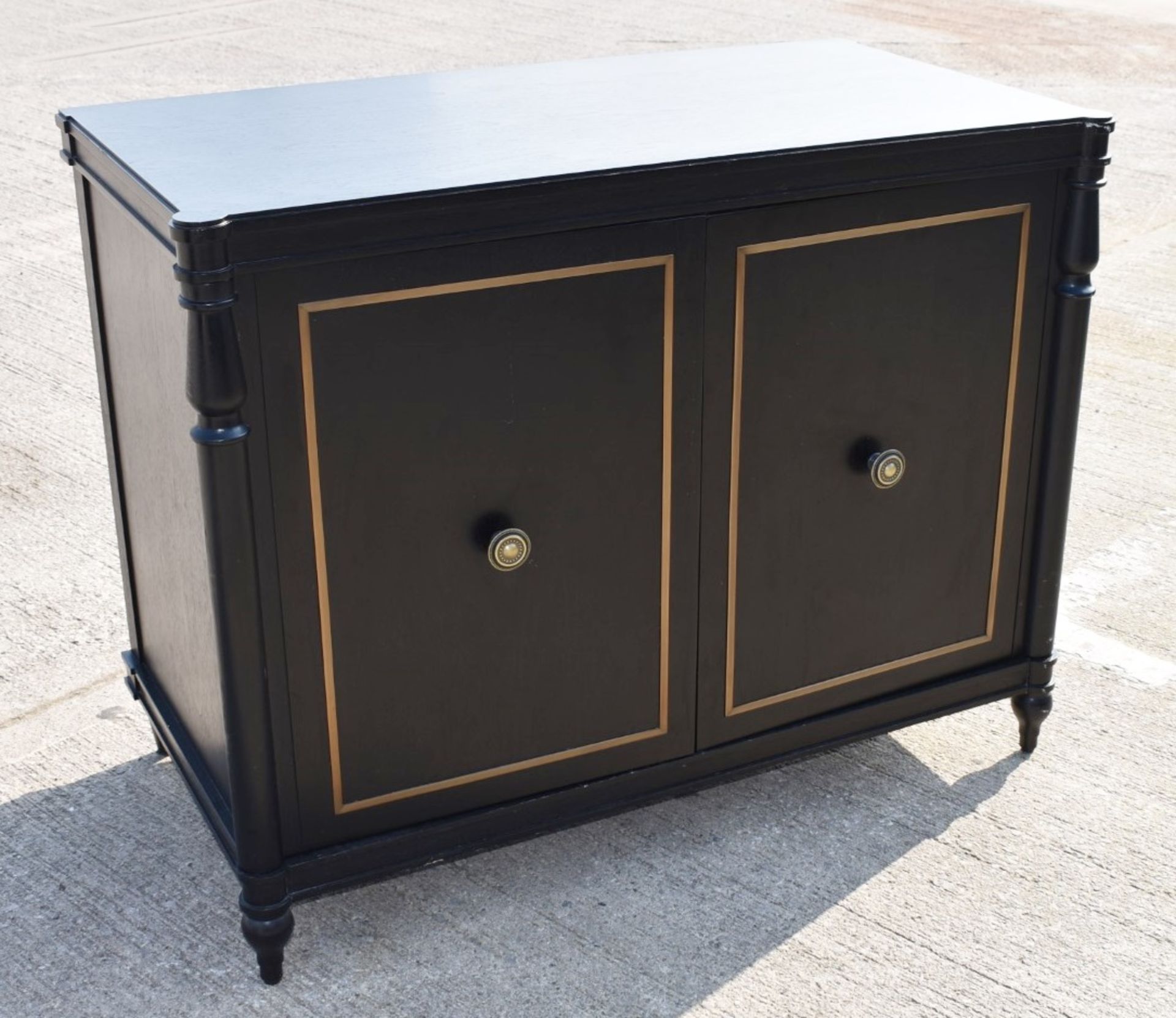 1 x Opulent 2-Door French Period-Style Handcrafted Solid Wood Cabinet in Black, with Brass Inlaid - Image 3 of 8
