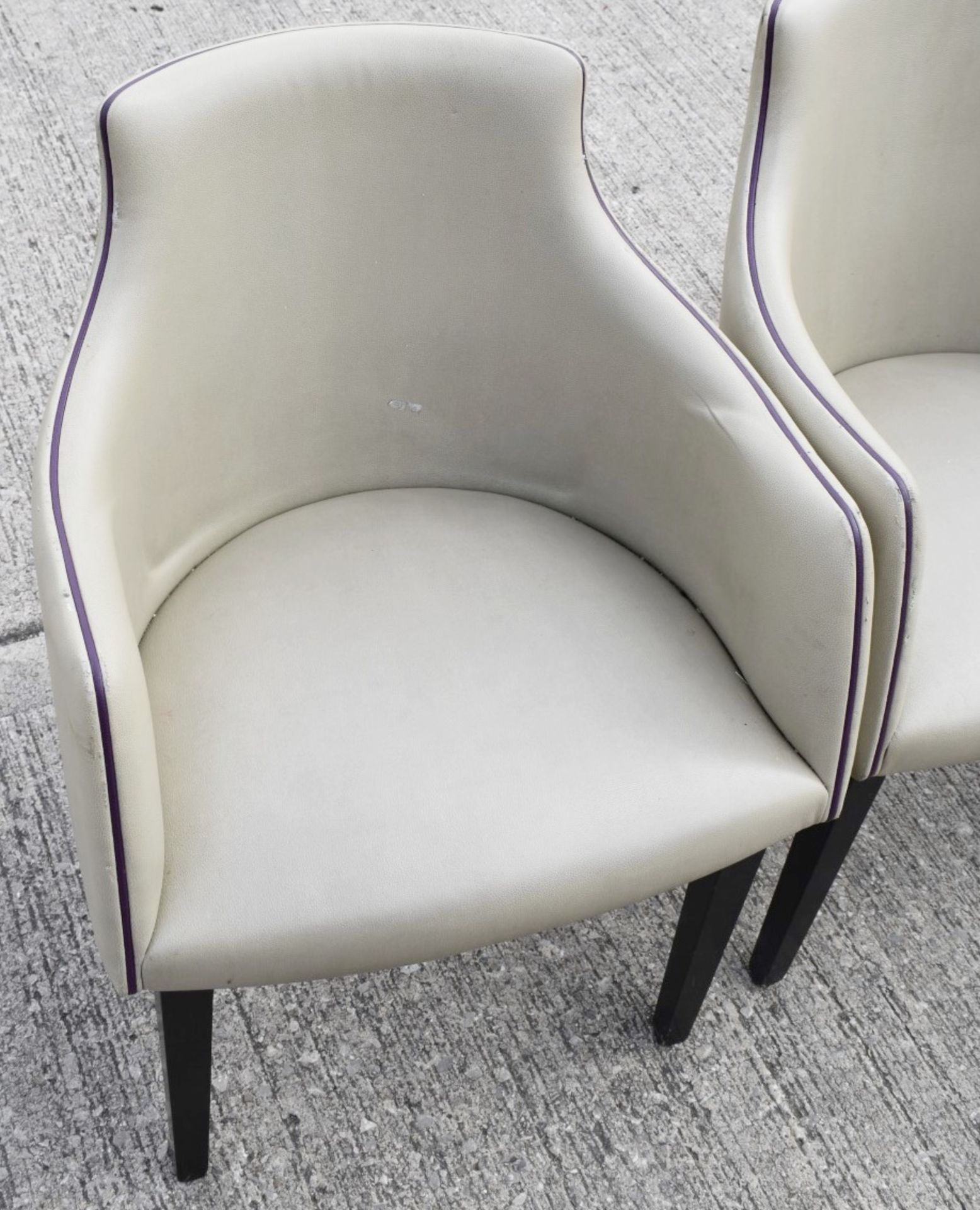 3 x Faux Leather Upholstered Chairs In Light Grey with Purple Piping - Ref: HBK579+580+581 / WH2 - - Image 4 of 12
