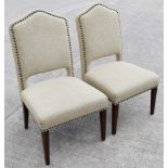 Pair Of Finely Crafted Studded Chairs Upholstered in a Premium Woven Fabric with Wooden Legs -