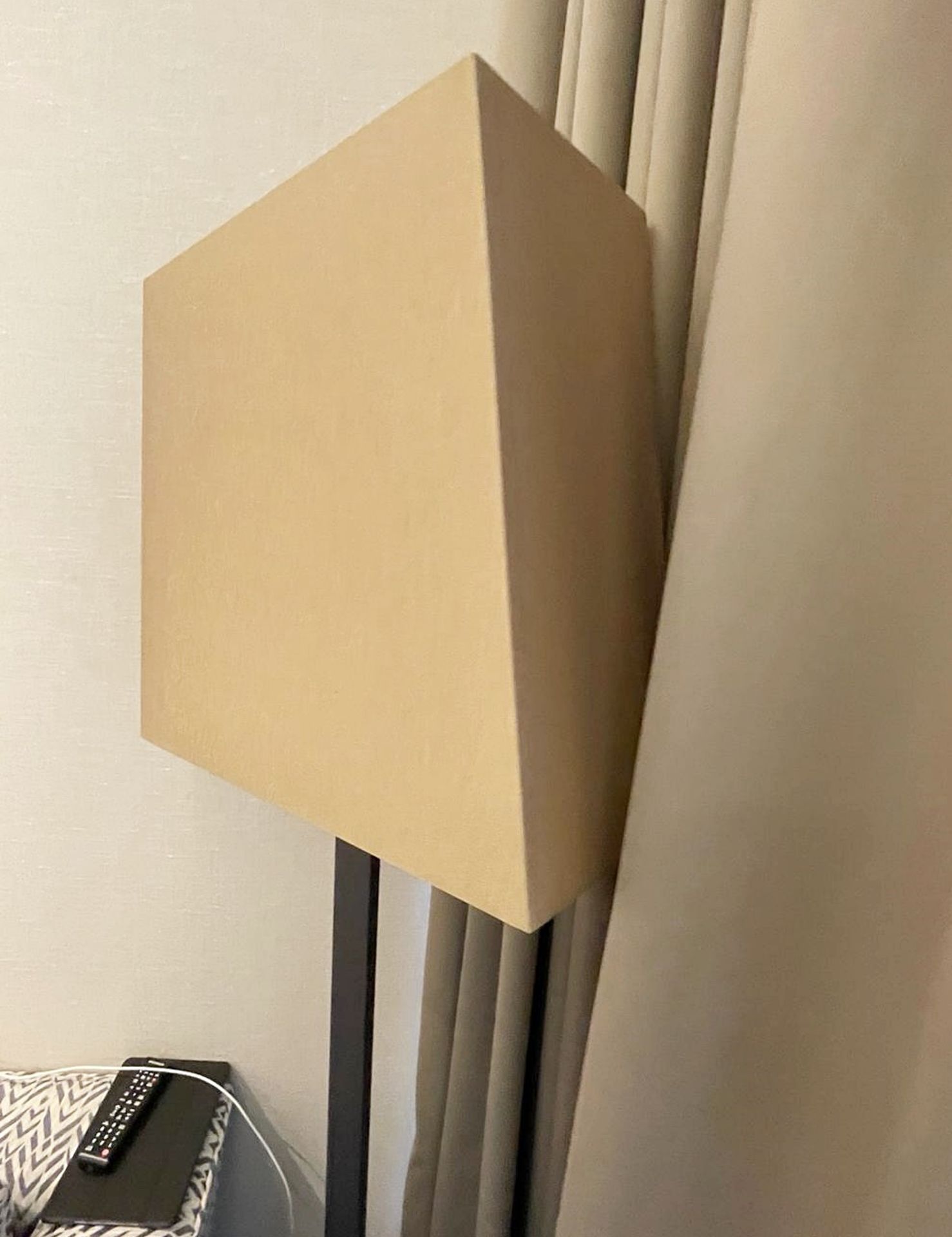 A Pair of Slender Profile Floor Lamps with Modern Angular Shades and Bronzed Finish - Image 6 of 11