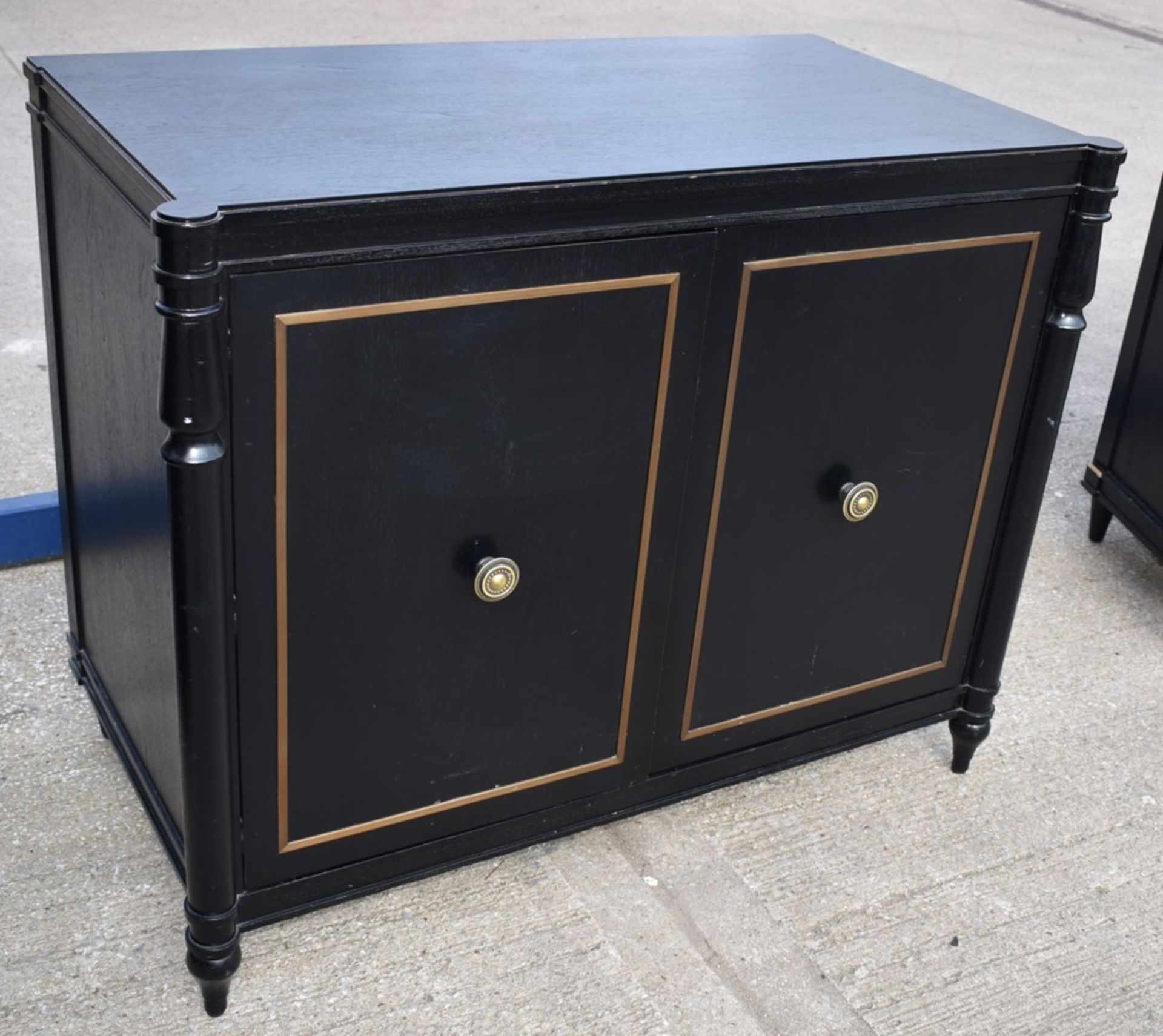 1 x Opulent 2-Door French Period-Style Handcrafted Solid Wood Cabinet in Black, with Brass Inlaid