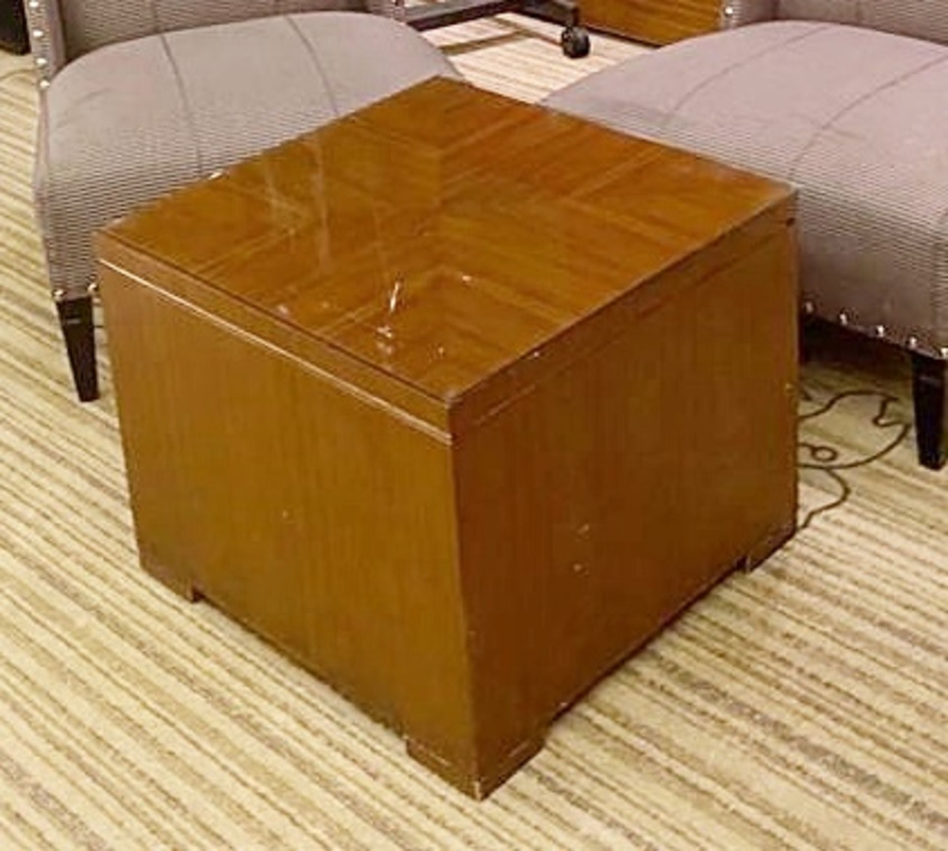 1 x Solid Wood Glass-topped Cube Coffee Table With Marquetry Detail On Top - Recently Procured - Image 2 of 2
