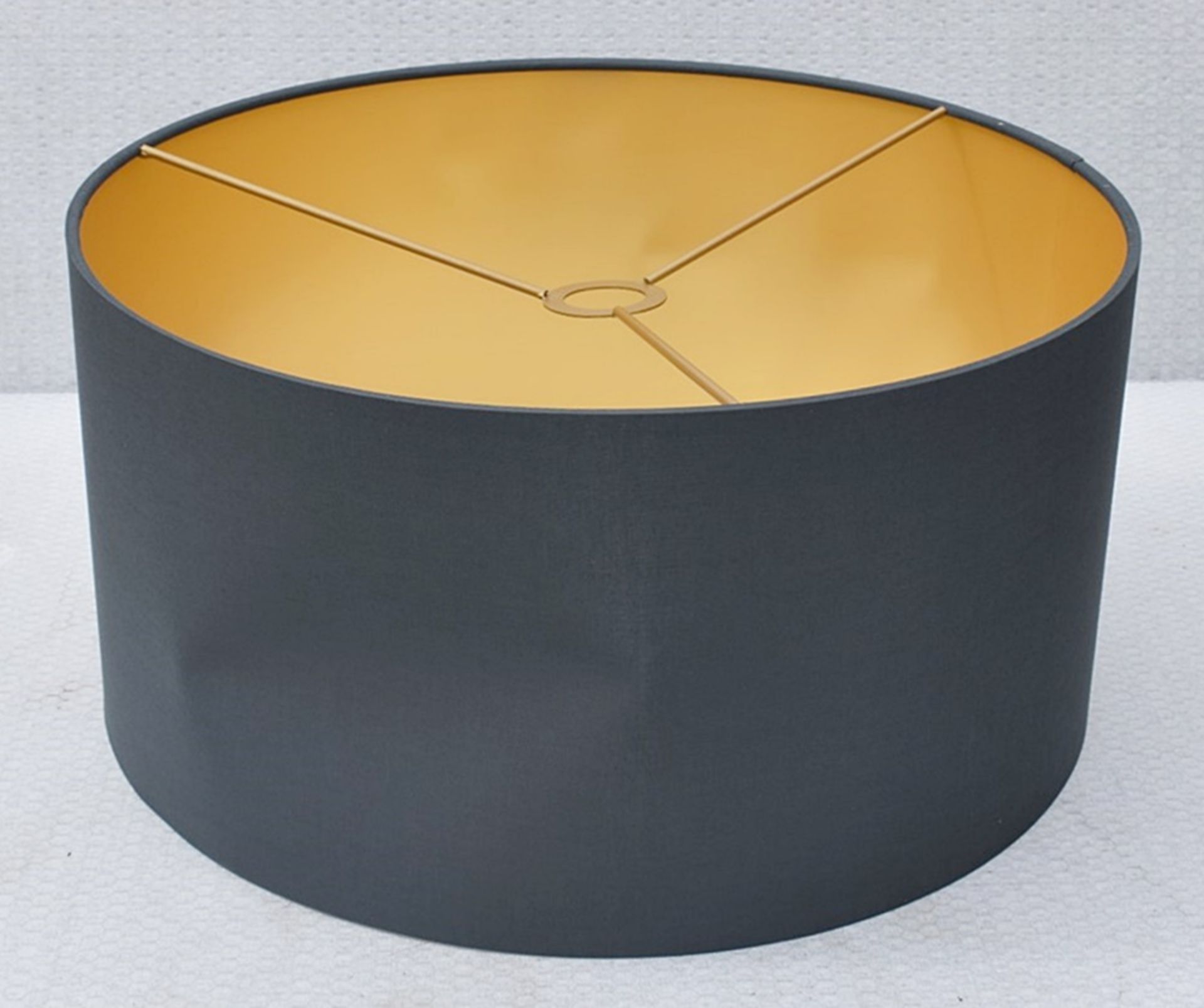 1 x PORADA 'Gary' Designer Floor Lamp Cotton Drum Shade In Charcoal and Gold - Unused Boxed - Image 3 of 5