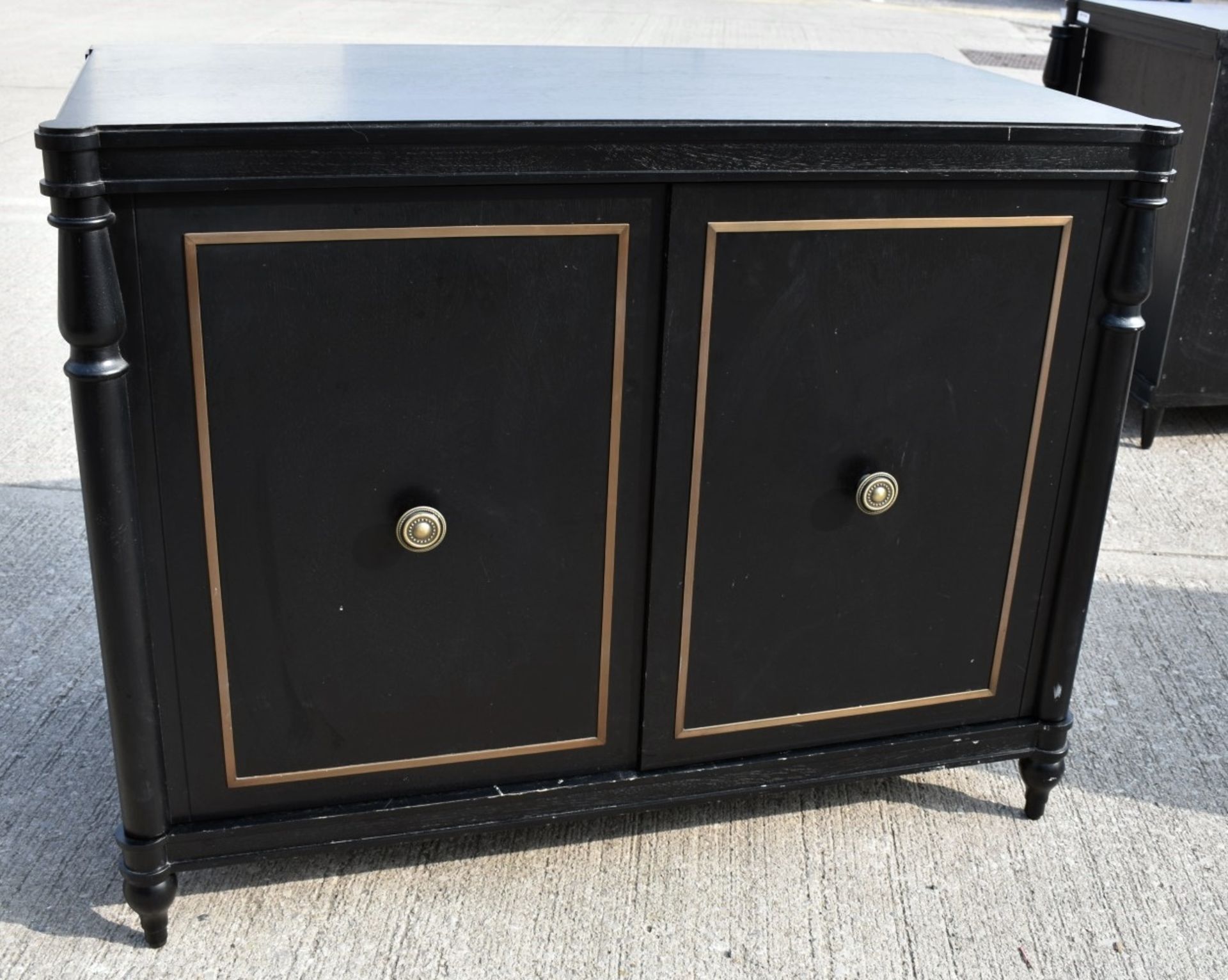 1 x Opulent 2-Door French Period-Style Handcrafted Solid Wood Cabinet in Black, with Brass Inlaid - Image 5 of 10