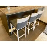 3 x MONTBEL Designer Bar Stools With Light Stained Frames And Grey Fabric Upholstery