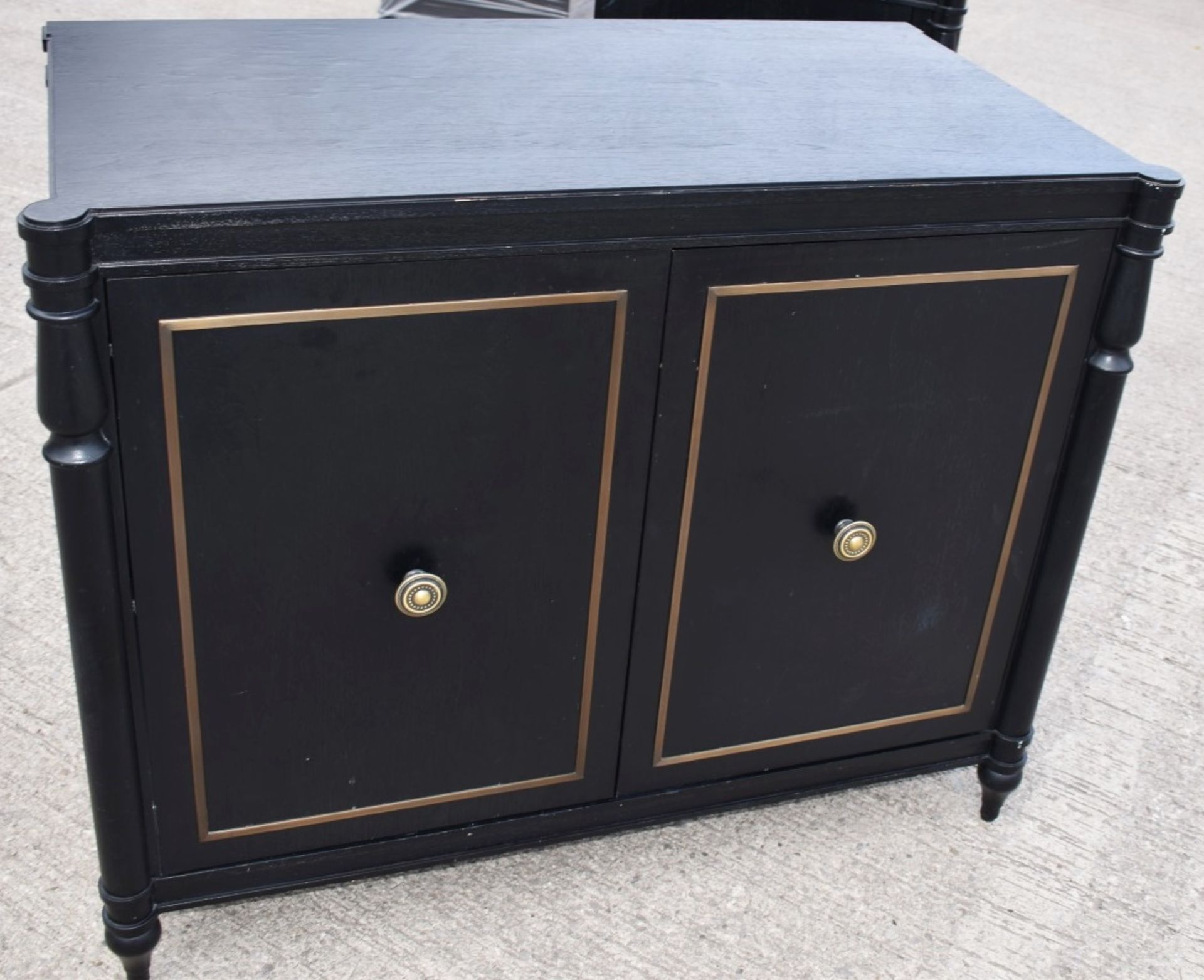 1 x Opulent 2-Door French Period-Style Handcrafted Solid Wood Cabinet in Black, with Brass Inlaid - Image 2 of 10
