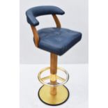 1 x Luxury Buttoned Bar Stool with Wooden Frame, Metal Base, Footrest and Studded Upholstery in a