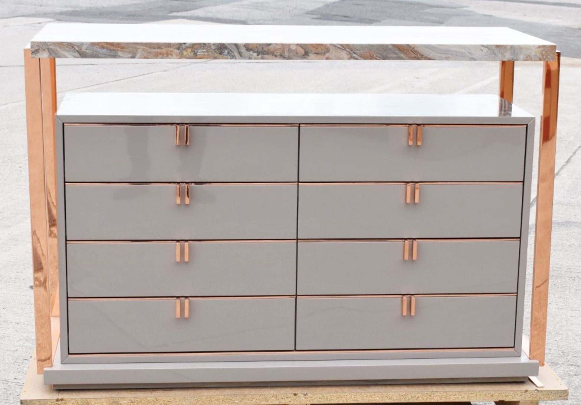 1 x FRATO 'LEXTON' Luxury Custom Ordered Marble Topped Chest of Drawers With Rose Gold Detail