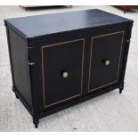 1 x Opulent 2-Door French Period-Style Handcrafted Solid Wood Cabinet in Black, with Brass Inlaid