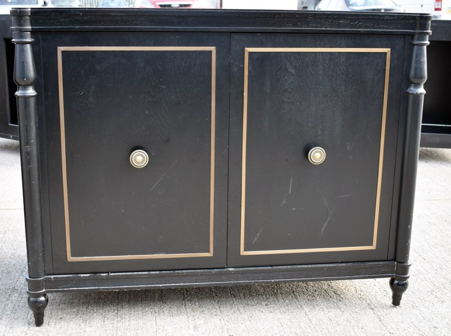 1 x Opulent 2-Door French Period-Style Handcrafted Solid Wood Cabinet in Black, with Brass Inlaid - Image 2 of 12