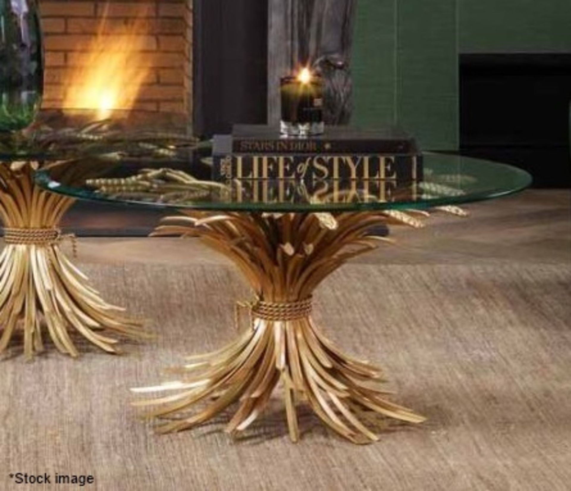 1 x EICHHOLTZ 'Bonheur' 90cm Glass-topped Iron Round Coffee Table With An Antique Gold Finish