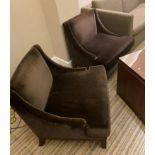 A Pair of Dark Brown Velvet Upholstered Commercial Armchairs - Recently Procured From A Luxury 5-
