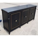 1 x Opulent 3-Door French Period-Style Handcrafted Solid Wood Cabinet in Black, with Brass Inlaid