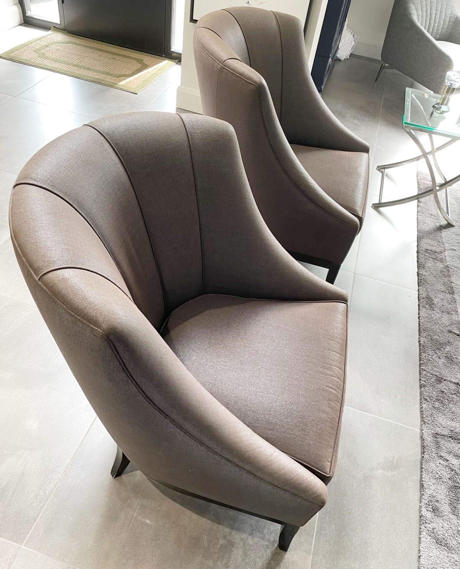 Pair of Luxury Handcrafted Armchairs with Fluted Backs, Richly Upholstered in a Delicately - Image 3 of 9