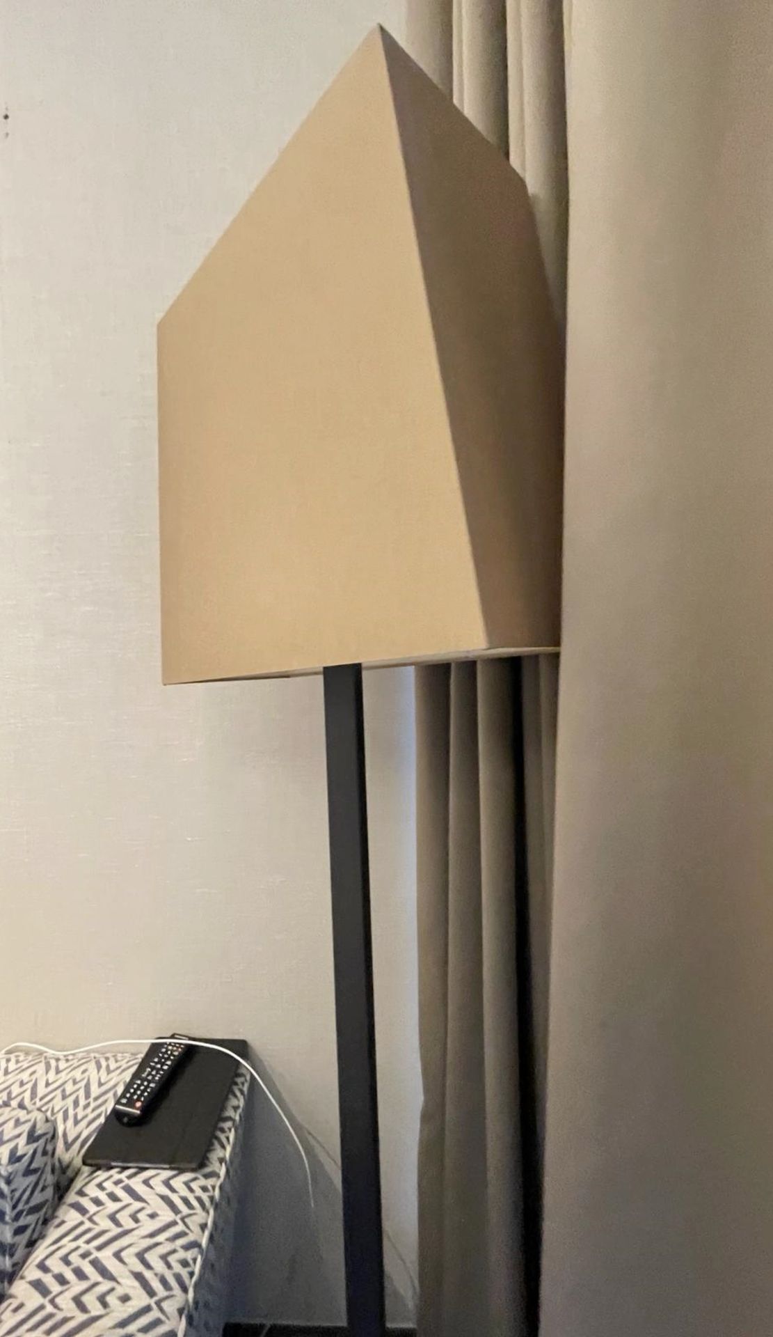 A Pair of Slender Profile Floor Lamps with Modern Angular Shades and Bronzed Finish - Image 11 of 11