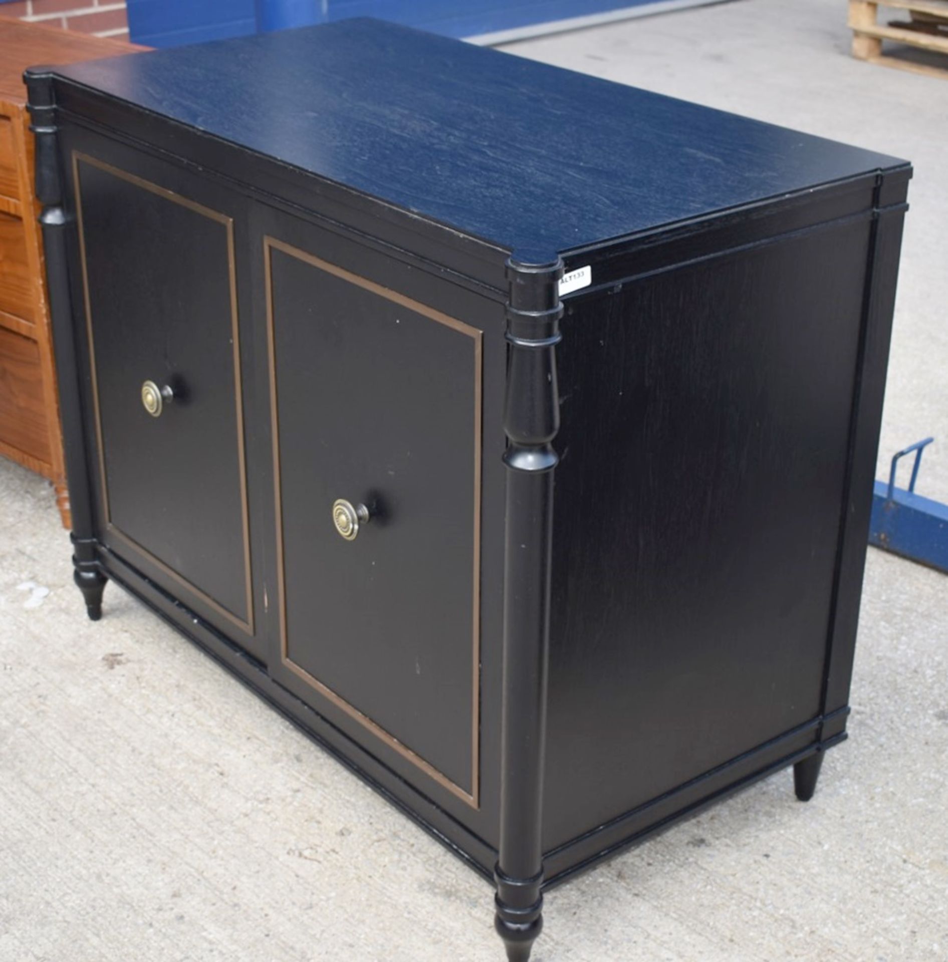 1 x Opulent 2-Door French Period-Style Handcrafted Solid Wood Cabinet in Black, with Brass Inlaid