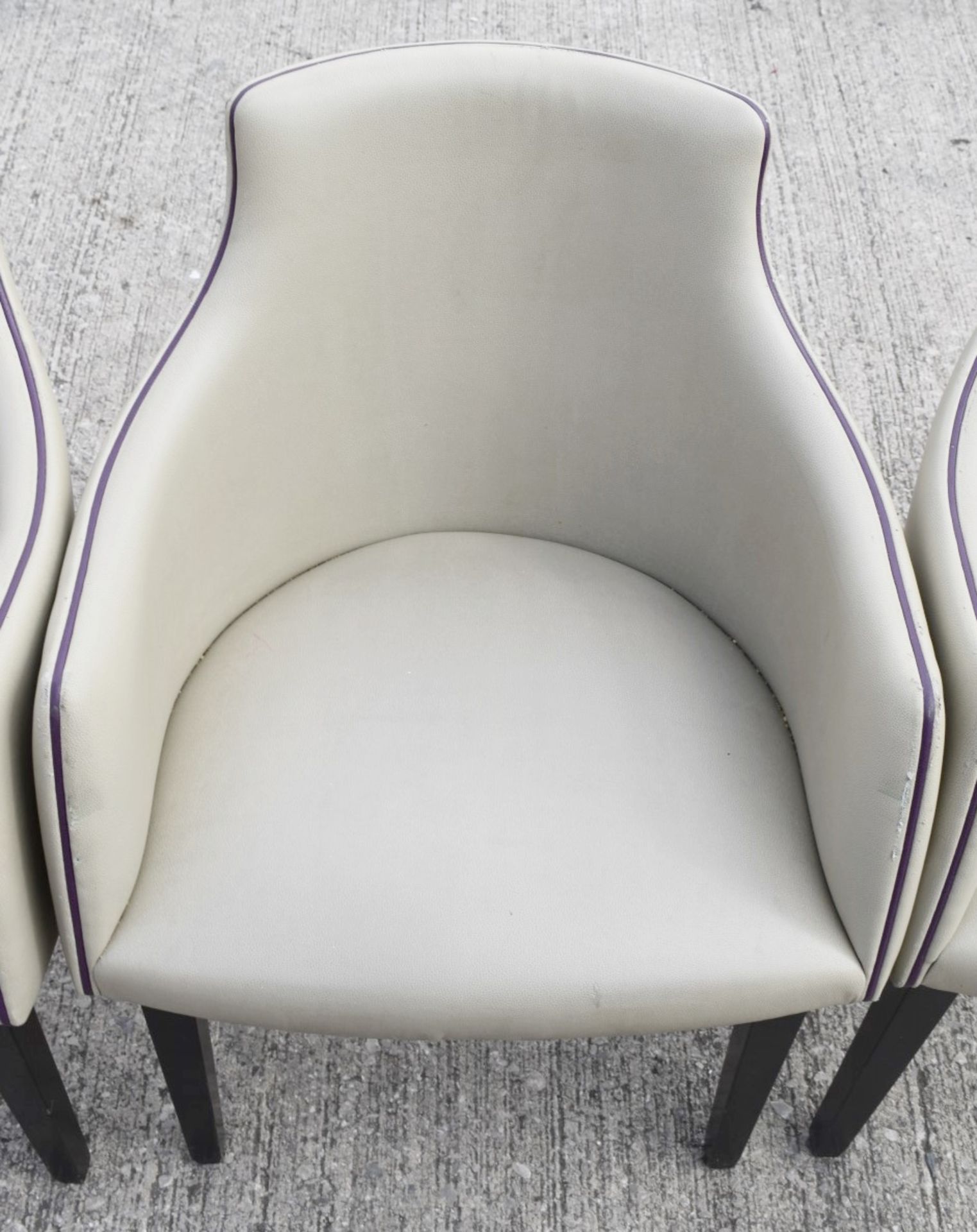 3 x Faux Leather Upholstered Chairs In Light Grey with Purple Piping - Ref: HBK579+580+581 / WH2 - - Image 3 of 12