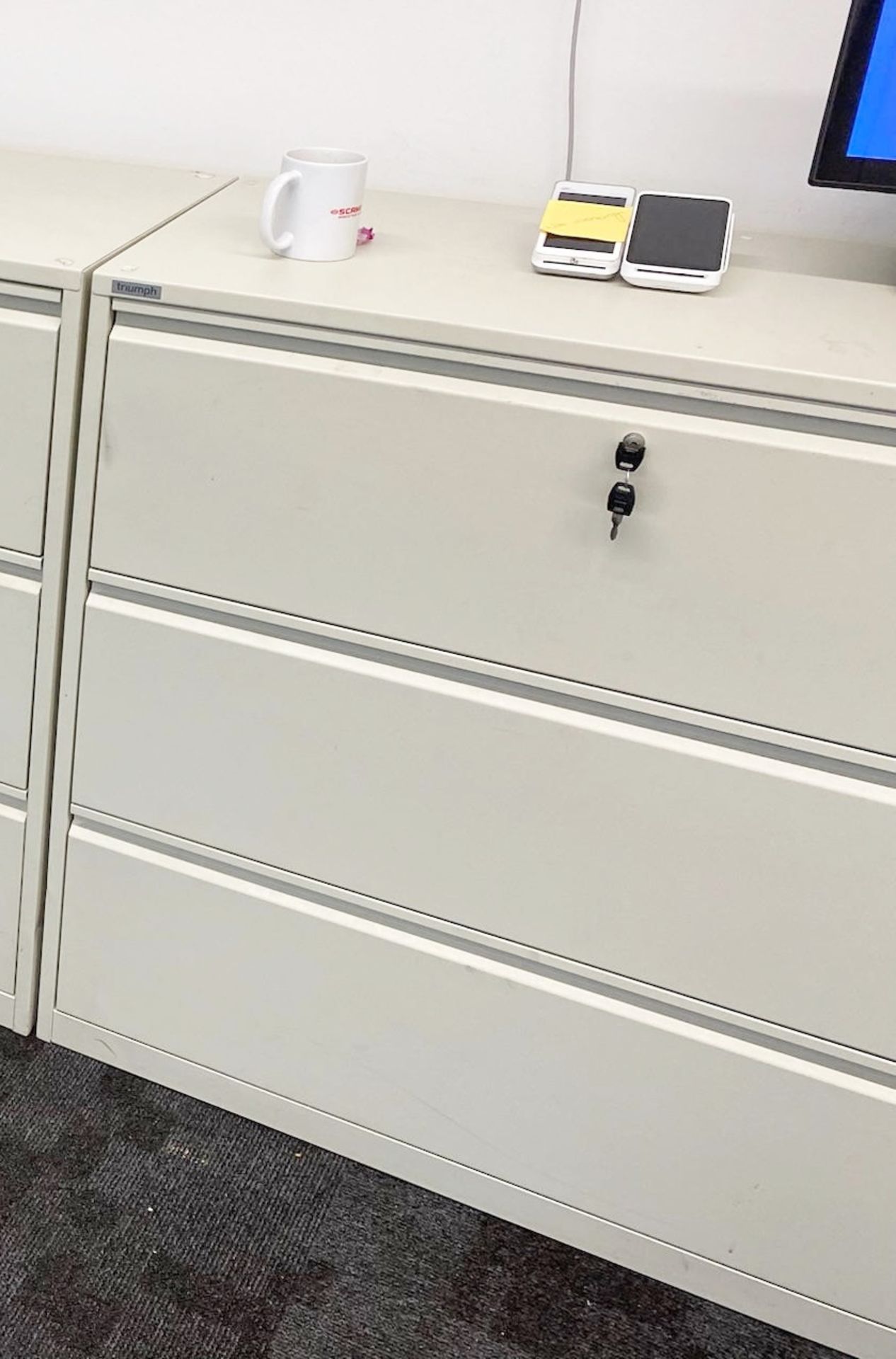 3 x Triumph Three Drawer Office Cabinets in Grey - Includes Keys - Image 3 of 4