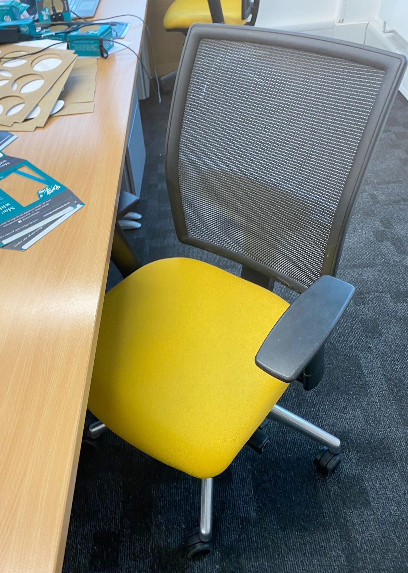 4 x Contemporary Beech Office Desks With Grey Pedestals and Yellow/Black Swivel Chairs - Image 3 of 4