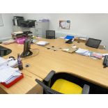 4 x L Shape Beech Office Desks With Grey Pedestals and Swivel Chairs