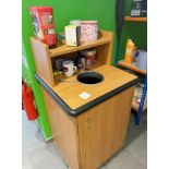 1 x Wooden Canteen Waste Cabinet With Bin Chute and Enclosed Waste Bin