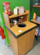 1 x Wooden Canteen Waste Cabinet With Bin Chute and Enclosed Waste Bin