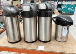 4 x Hot Drinks Coffee Thermos Pump Action Flasks With a Stainless Steel Finish