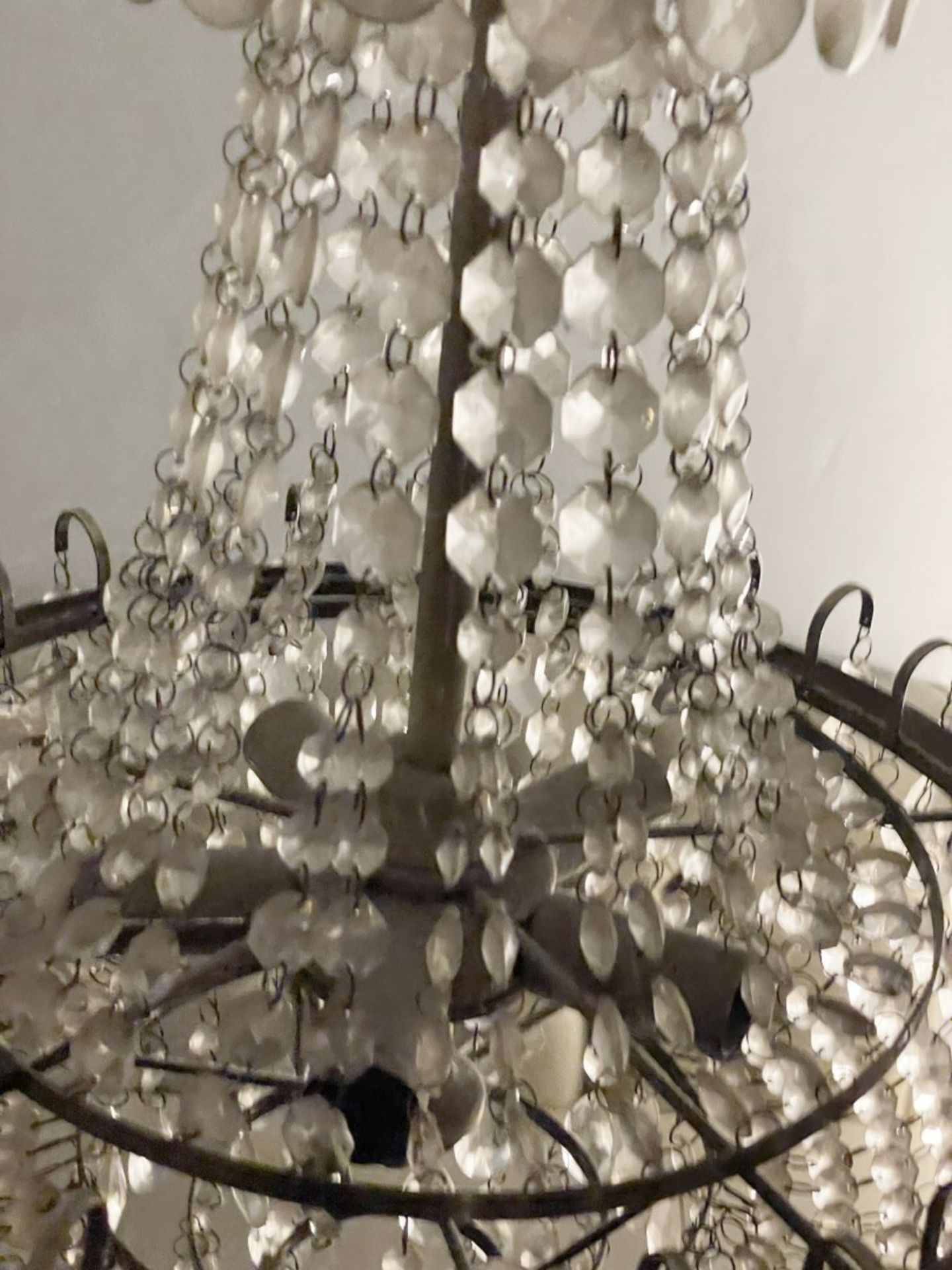1 x Large Gustavian-style Chandelier Ceiling Pendant Light Adorned with Clear Droplets - Image 3 of 9