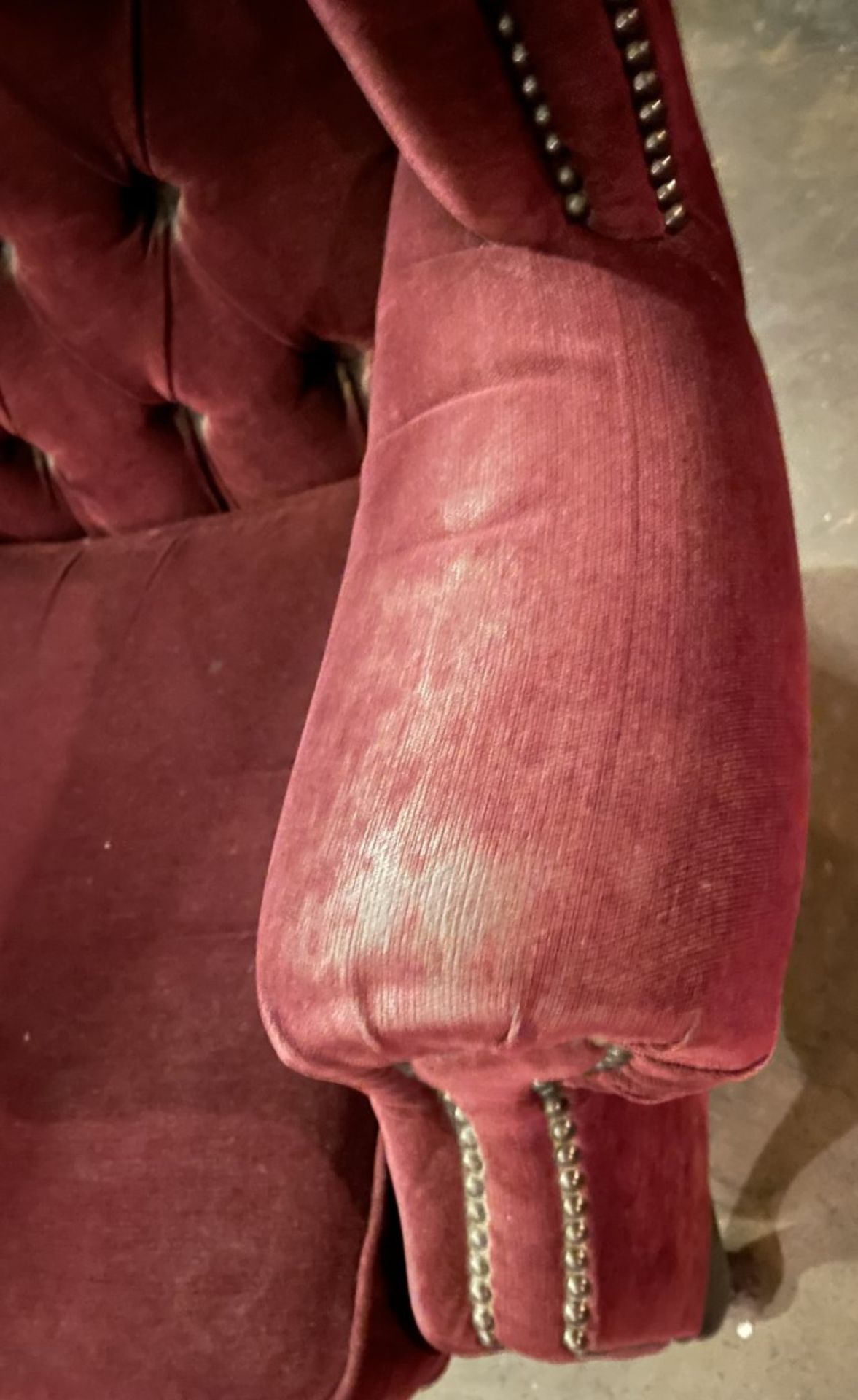 1 x Period-style Distressed Chesterfield Queen Anne High Button-Tufted Wing Back Armchair in Red - Image 7 of 9