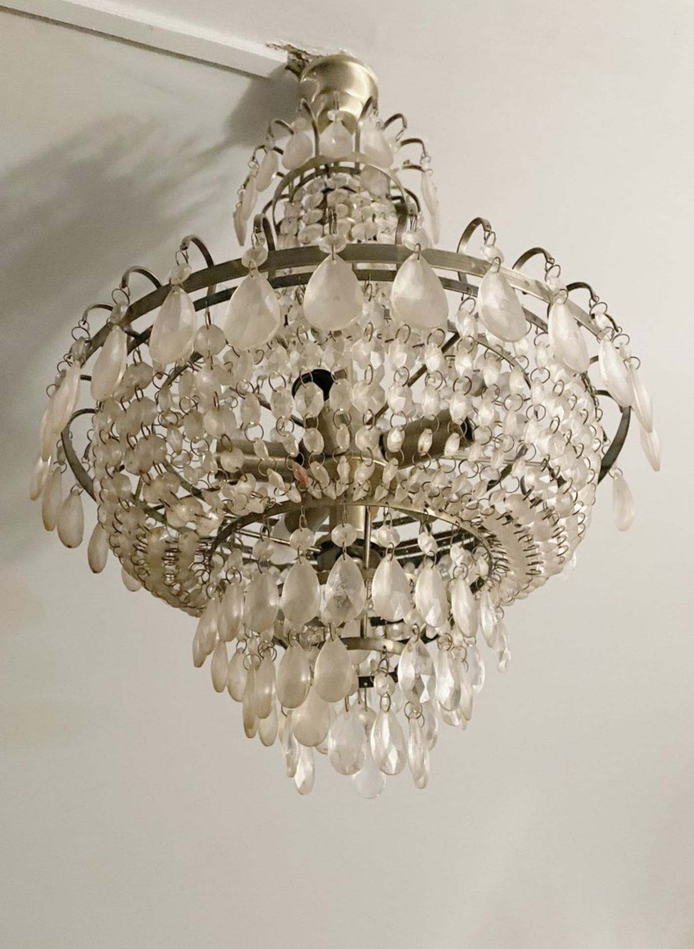 1 x Large Gustavian-style Chandelier Ceiling Pendant Light Adorned with Clear Droplets - Image 2 of 9