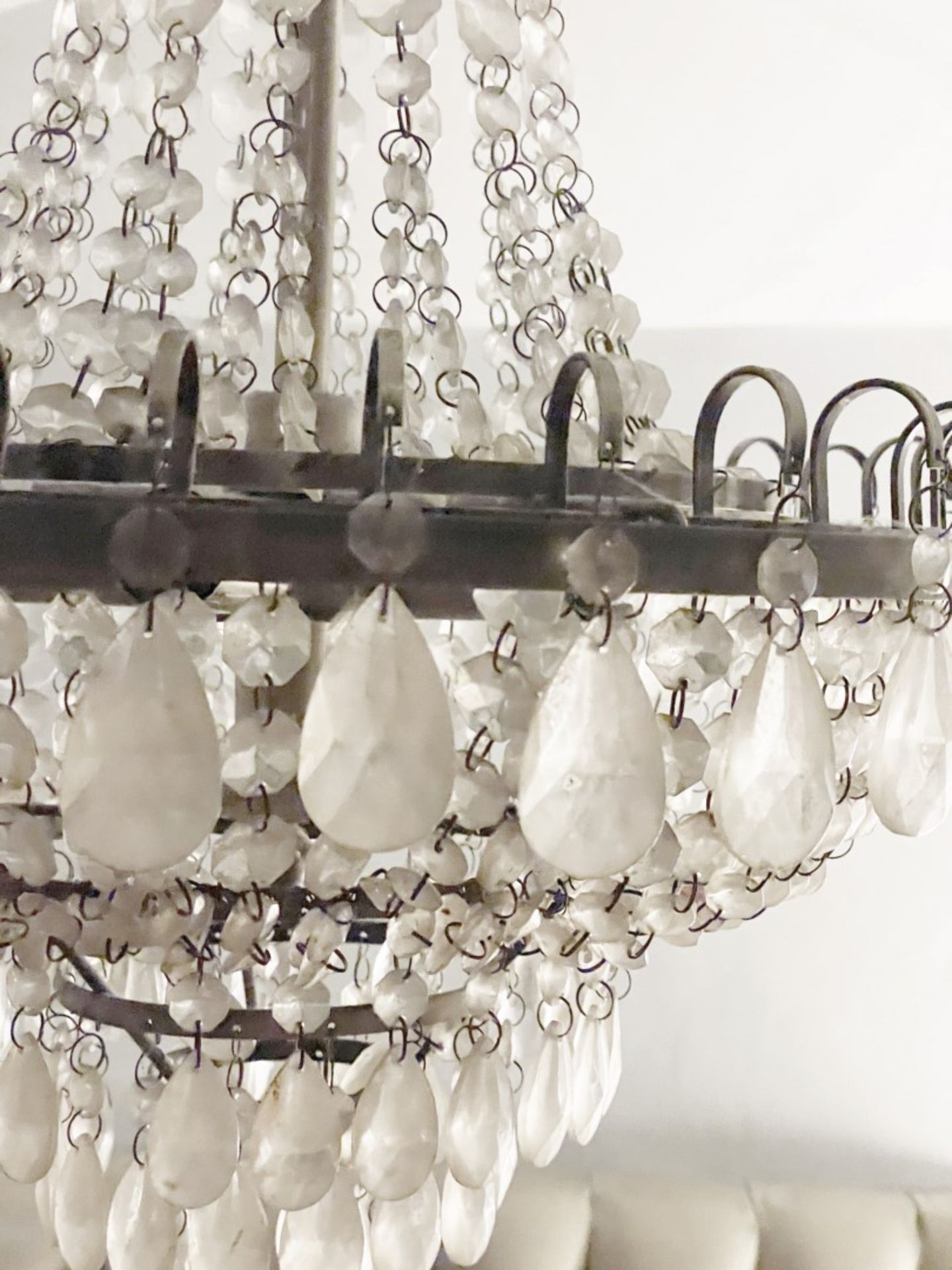 1 x Large Gustavian-style Chandelier Ceiling Pendant Light Adorned with Clear Droplets - Image 9 of 9