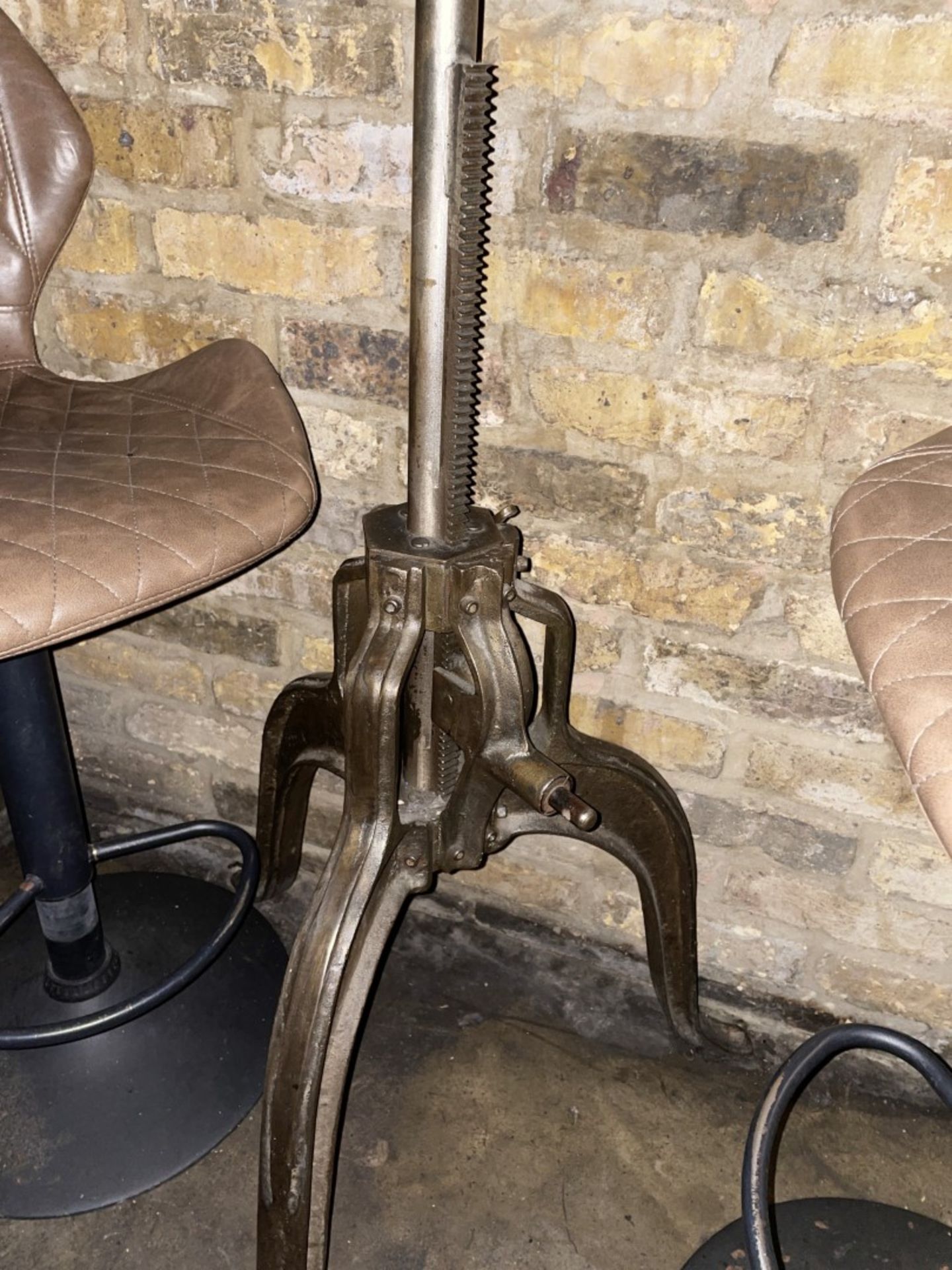 1 x Half-moon Industrial-style Wall Mounted Metal Topped Bar Table and 2 x Upholstered Bar Stools - Image 7 of 11