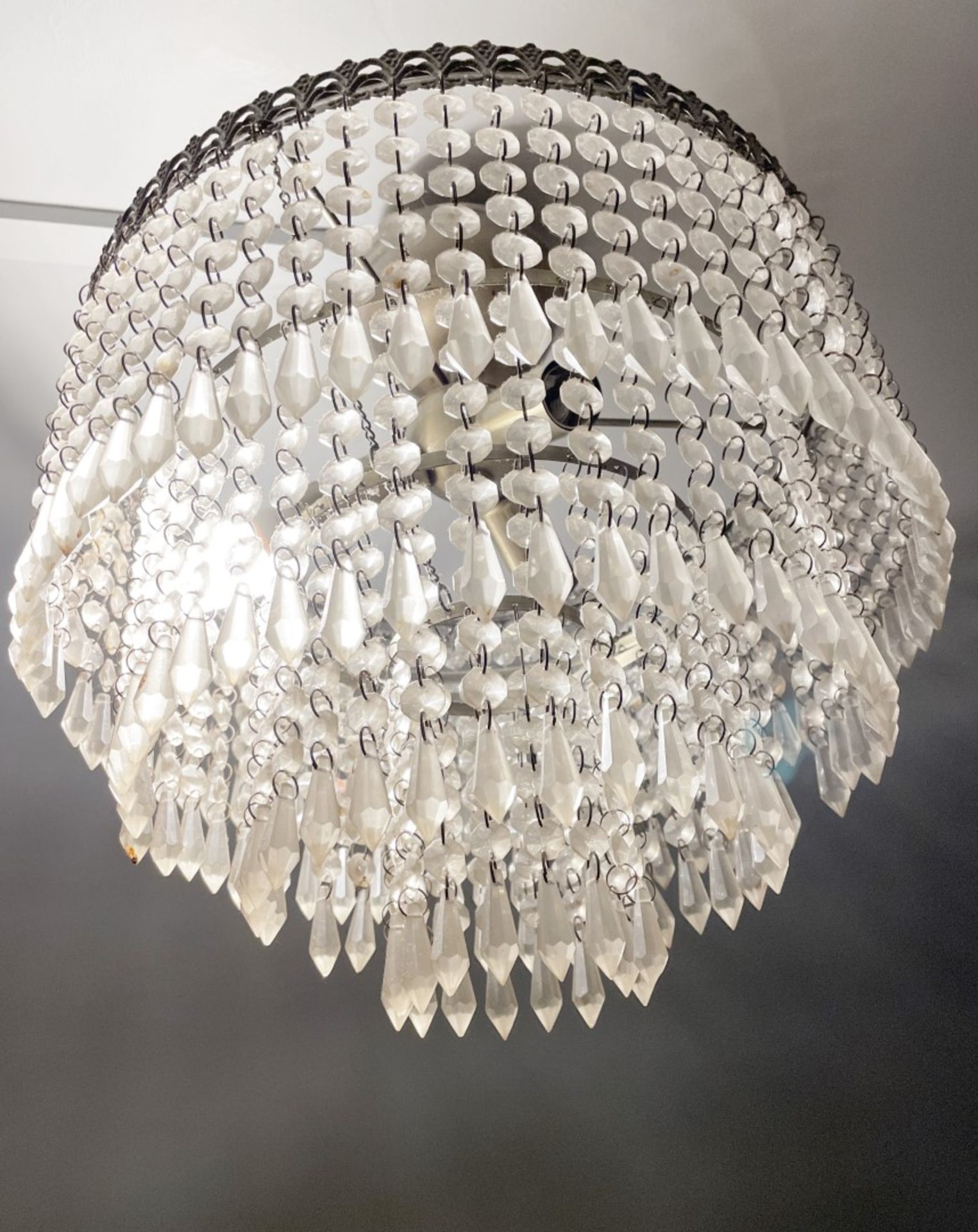 1 x Vintage Ceiling Pendant Chandelier Light Fitting Adorned with 4-Tiers of Glass - Image 4 of 5