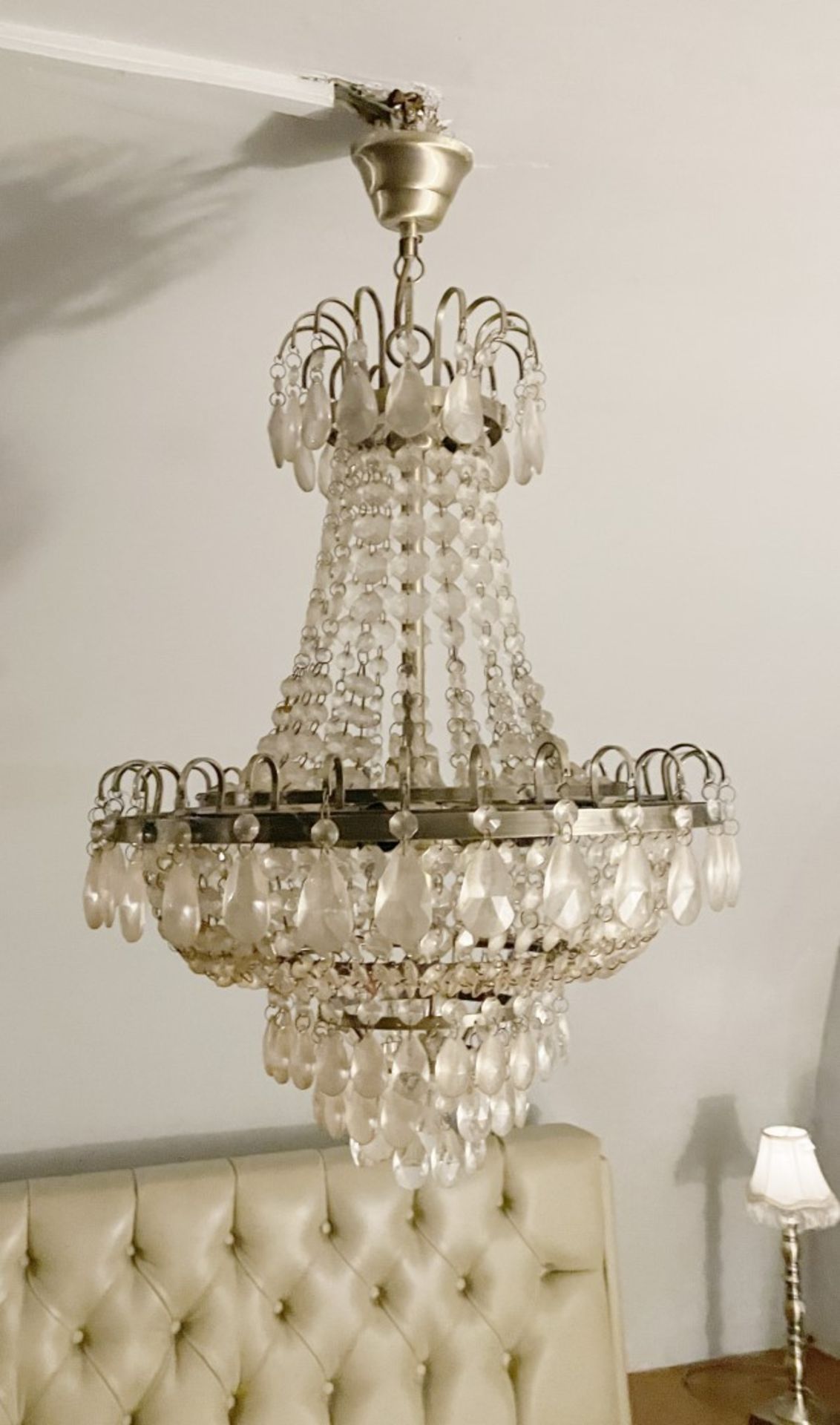 1 x Large Gustavian-style Chandelier Ceiling Pendant Light Adorned with Clear Droplets - Image 4 of 9