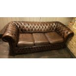 1 x Vintage Premium Handmade Brown Leather Button-back Chesterfield 3-Seater Studded Sofa