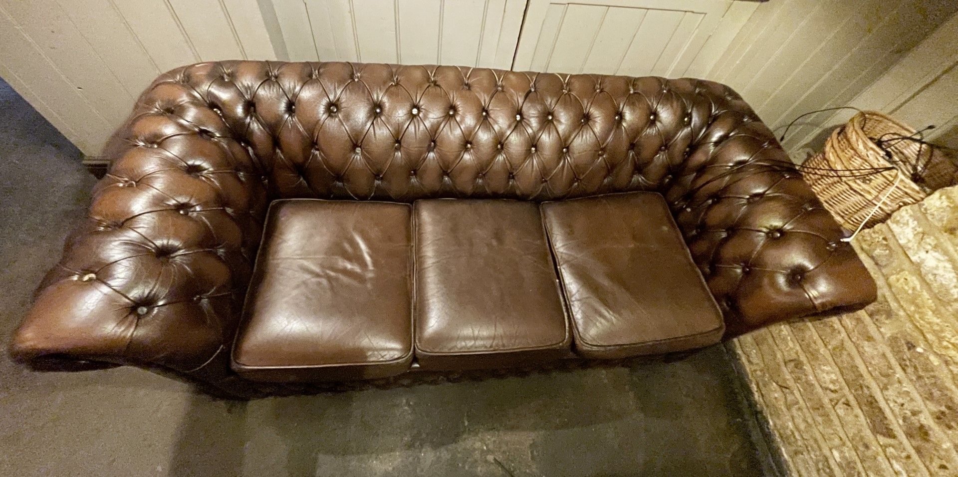 1 x Vintage Premium Handmade Brown Leather Button-back Chesterfield 3-Seater Studded Sofa - Image 8 of 8