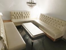 3 x Long Sections of Button Back Banquette Booth Seating Upholstered in a Cream Faux Leather