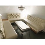 3 x Long Sections of Button Back Banquette Booth Seating Upholstered in a Cream Faux Leather
