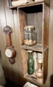 3 x Wall Mounted Soap Boxes and the Vintage Contents Contained Within and Wall Mounted Thermometer