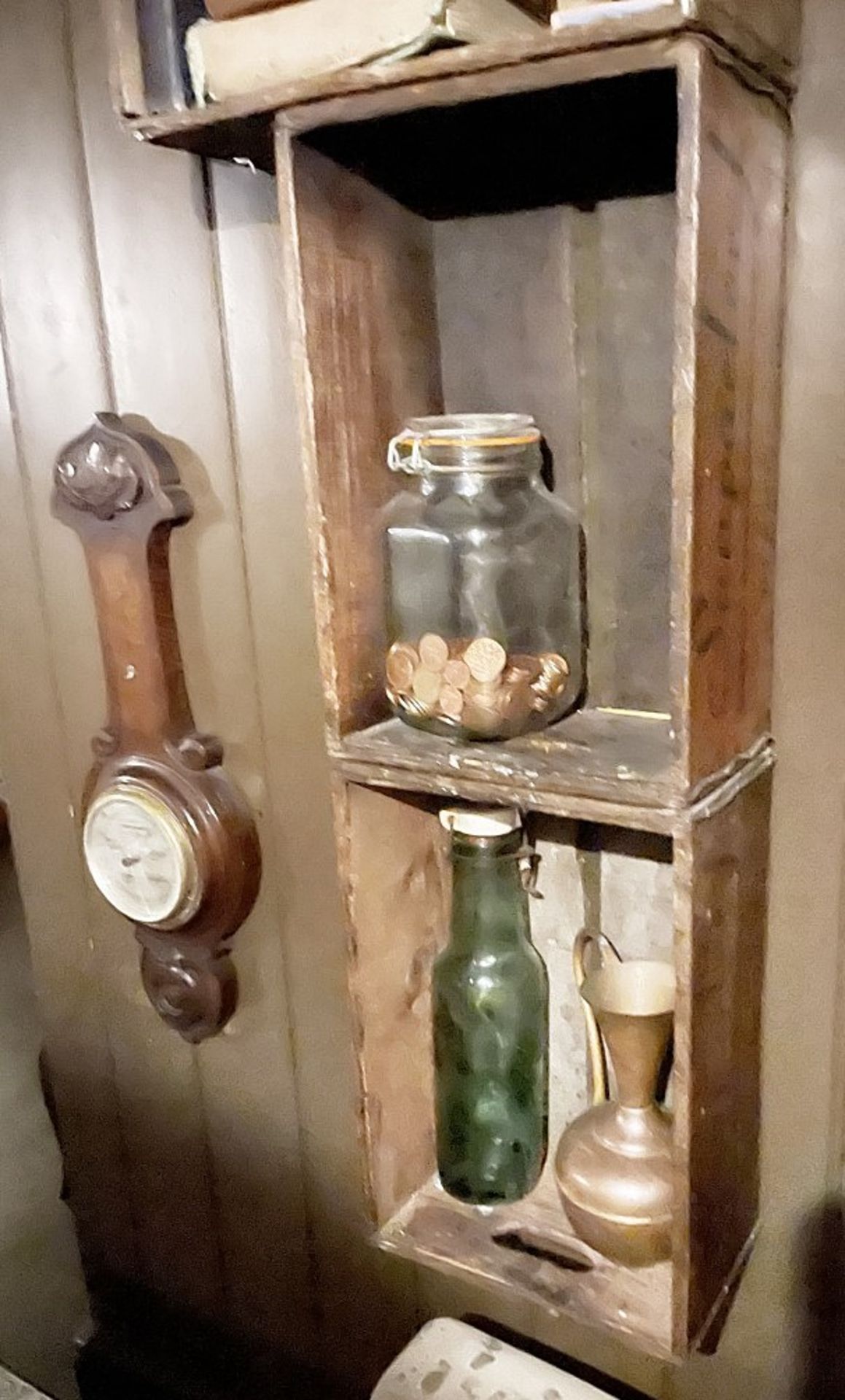 3 x Wall Mounted Soap Boxes and the Vintage Contents Contained Within and Wall Mounted Thermometer