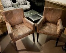2 x Vintage Stage Chairs Featuring a Distressed Buckskin-style Upholstery and Solid Wood Legs