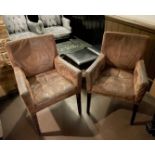 2 x Vintage Stage Chairs Featuring a Distressed Buckskin-style Upholstery and Solid Wood Legs